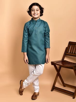 PRINTCULTR Teal Cotton Blend Boys Kurta ( Pack of 1 ) - None