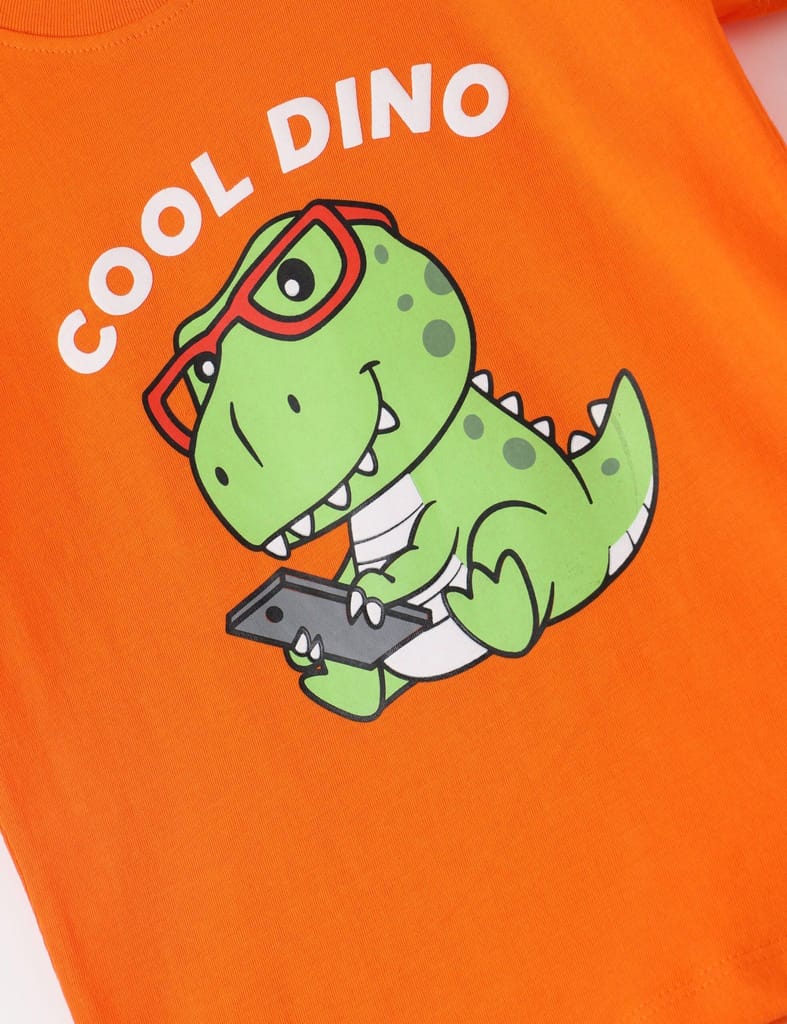 Exclusive Kids Boys T shirt Cotton Scarlet Ibis Orange Cool Dino 2025 at ShopCircuit | ONDC