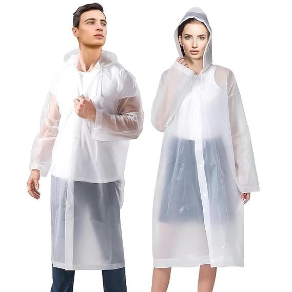Waterproof Unisex Rain Coat Hooded Full Sleeves Outdoor Men, Women, Boys & Girls Rainwear Poncho Raincoat for Camping, Hiking & Travelling (White)