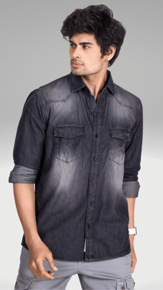 Classic Black Denim Shirt-L