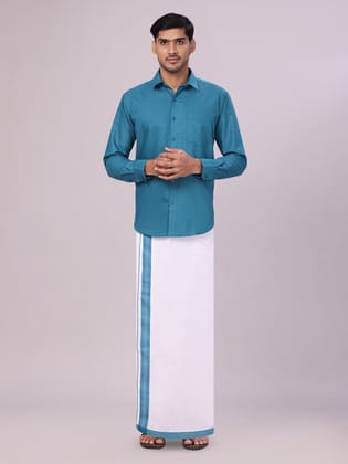 Mens Cotton Green Matching Shirt and Dhoti Combo Luster-36 / H/S