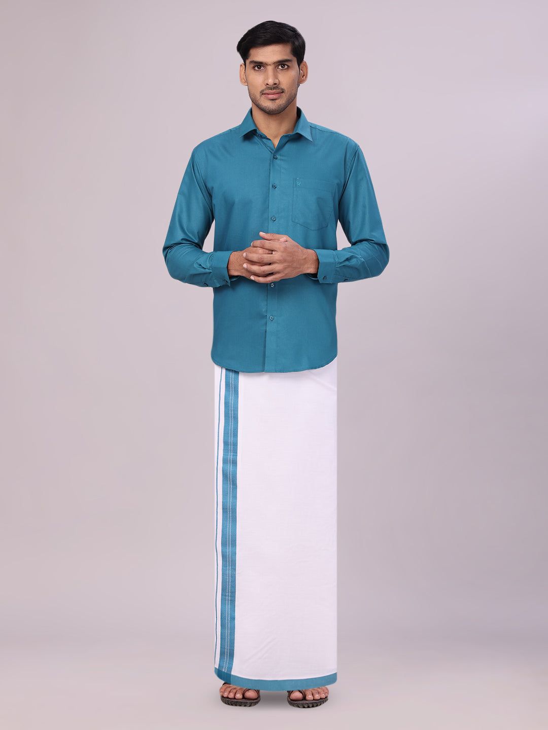 Mens Cotton Green Matching Shirt and Dhoti Combo Luster-36 / H/S