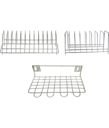 JISUN - Silver Stainless Steel Dish Racks ( Pack of 3 )