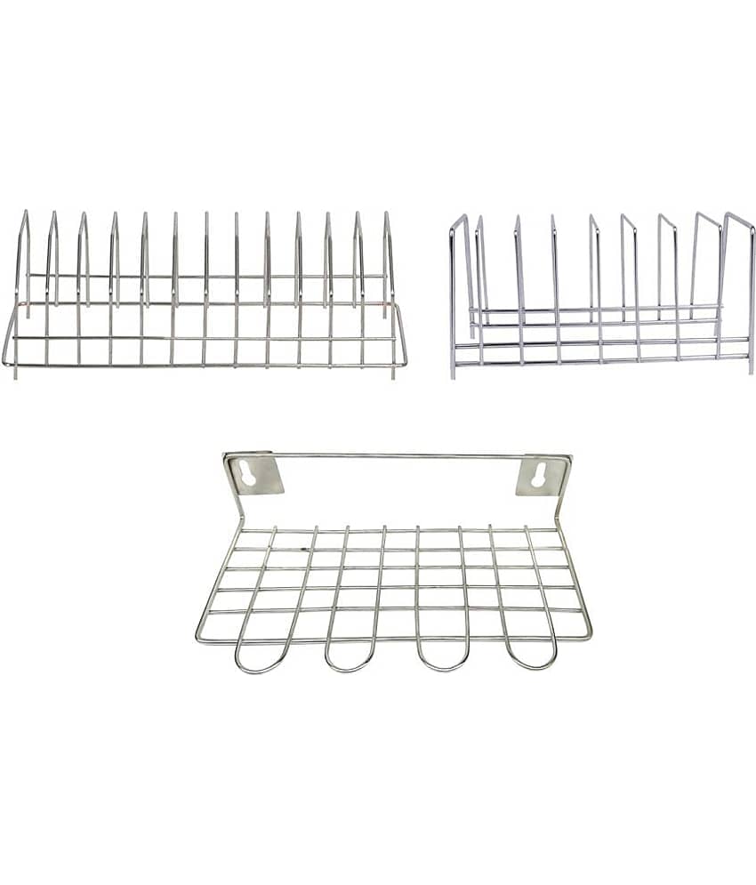 JISUN - Silver Stainless Steel Dish Racks ( Pack of 3 )