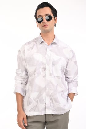 Celestial Tide Grey Oversized Printed Shirt-S / Light Grey