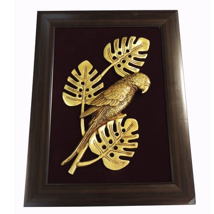 Decorative Parrot Wall Hanging With Frame Brass Bird Wall Art Home Decor, Height : 16.5 Inch (BSMAS1900 D)