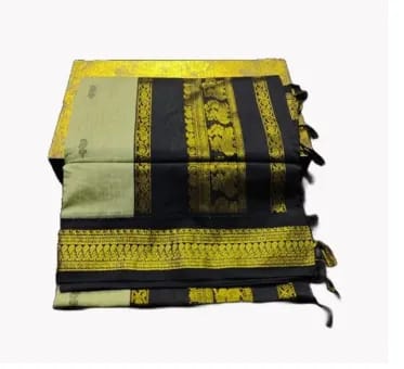 Paithani Silk Cotton Saree Misty Moss & Black Paithani Silk Cotton Saree Misty Moss & Black