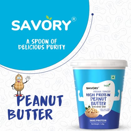 Savory Original Crunchy Peanut Butter (1.2kg) | Made with Finest Roasted Peanuts | High in Protein | Cholesterol Free & Keto Friendly | Healthy Nut Butter | Ready to Eat