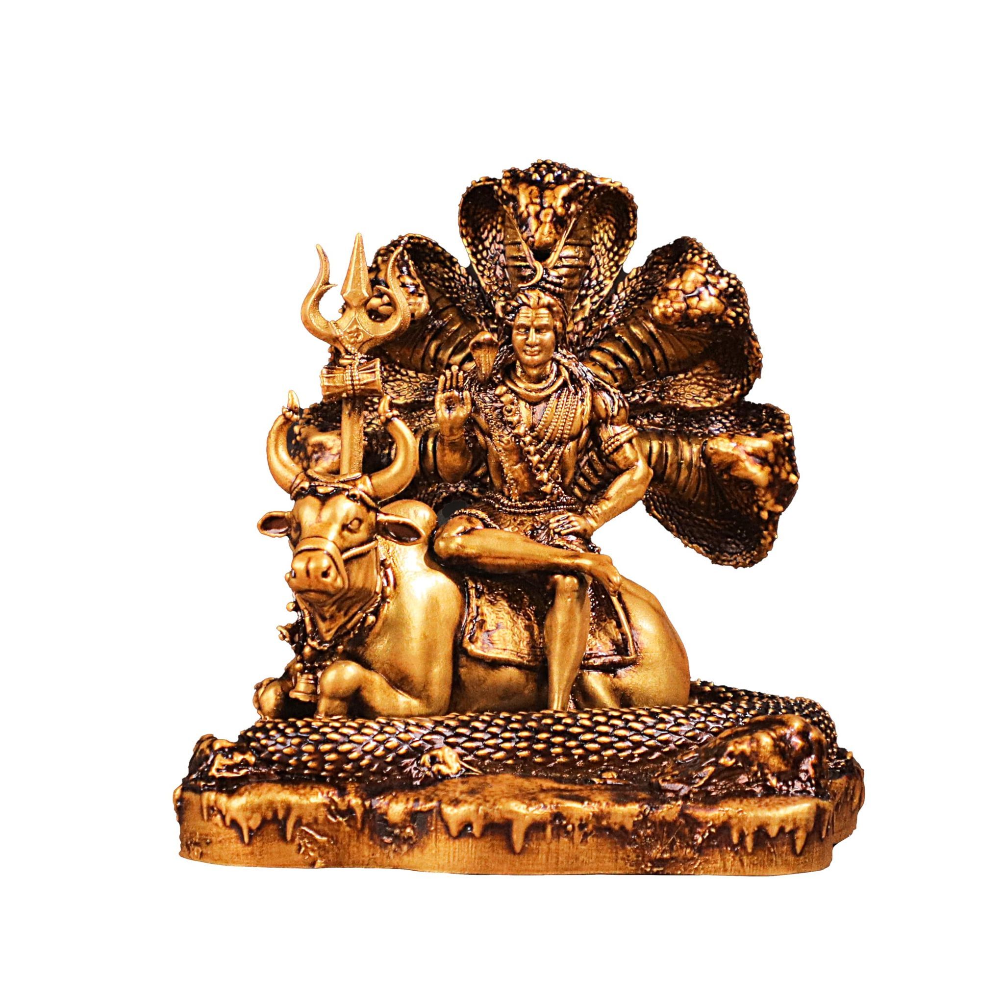 Artarium Mahadev with Trishul Figurine Shiv Ji Statue Shiva Murti Shiv Nandi Idol with Sheshnaag Shiva Nandi Showpiece for Car Dashboard Home Table Desk Office Decor Showpiece (Shiv Nandi 3.5 Inch)