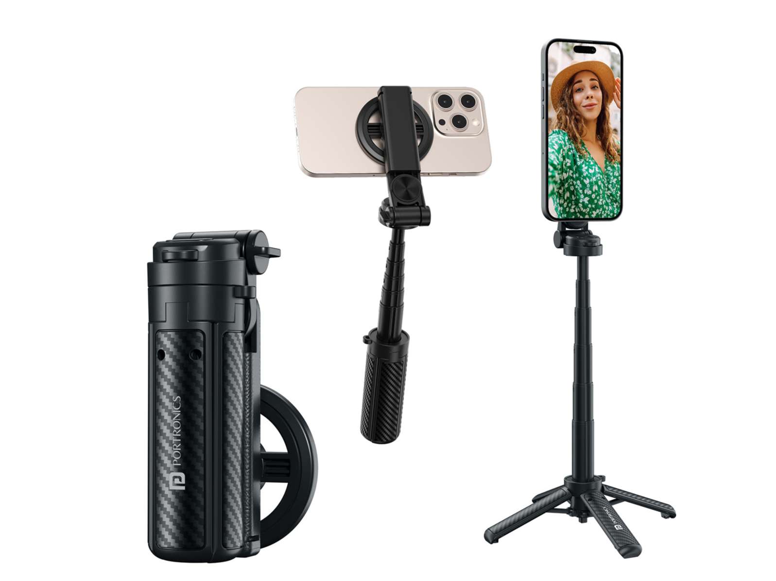Portronics Lumistick Snap Magnetic Smart Selfie Stick with Quadripod Stand, Detachable Bluetooth Remote, 360 Rotation, Easy Angle Adjustments