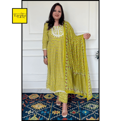Sia Naaira Cut Suit Set-Green Colour-L
