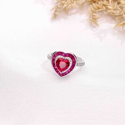 Pink Heart Full Of Love Statement Silver Ring-Pink Stone / Silver / US 5 (15.6 mm Diameter)