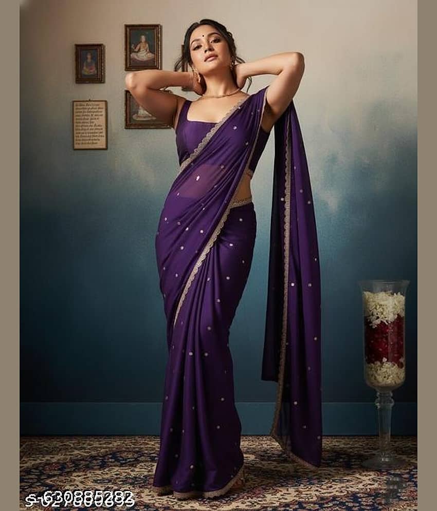 Shivadit ethnic Georgette Embellished Regular Saree With Unstitched Blouse Piece ( Purple )