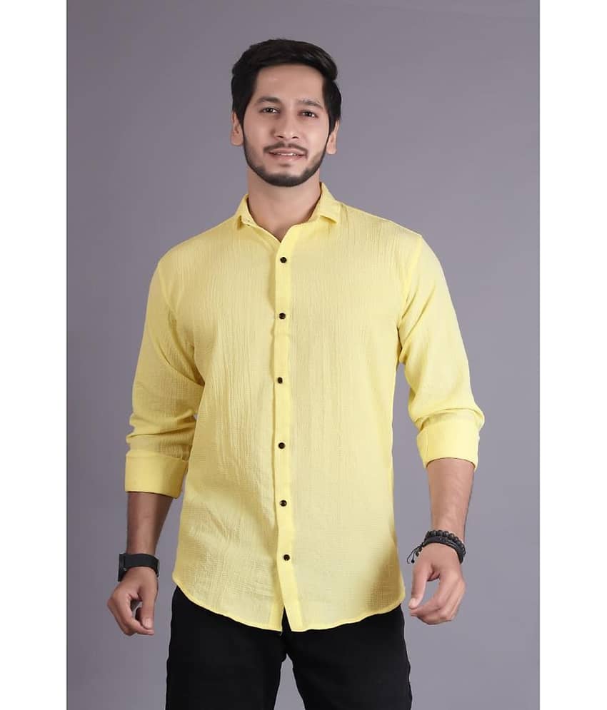 Generic Cotton Blend Slim Fit Popcorn Textured Full Sleeves Men's Casual Shirt - Yellow ( Pack of 1 )