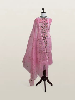 Kota Doria Dress Material Onion Pink Floral Jaal