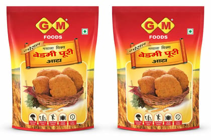 GM Foods Bedmi Puri Atta Mix Each 400 Gram (Pack Of 2) | Ready to Cook Urad Dal & Wheat Flour Mix | Instant Masala Puri for Authentic North Indian Breakfast | Atta for Soft & Crispy Bedmi Poori