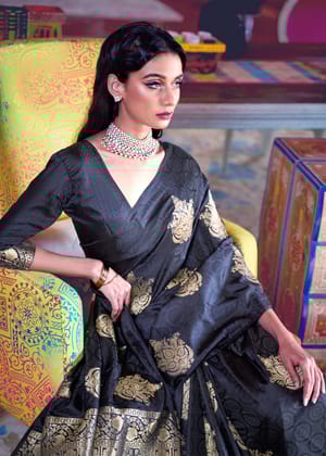 Phantom Blue Soft Satin Silk Banarasi Saree