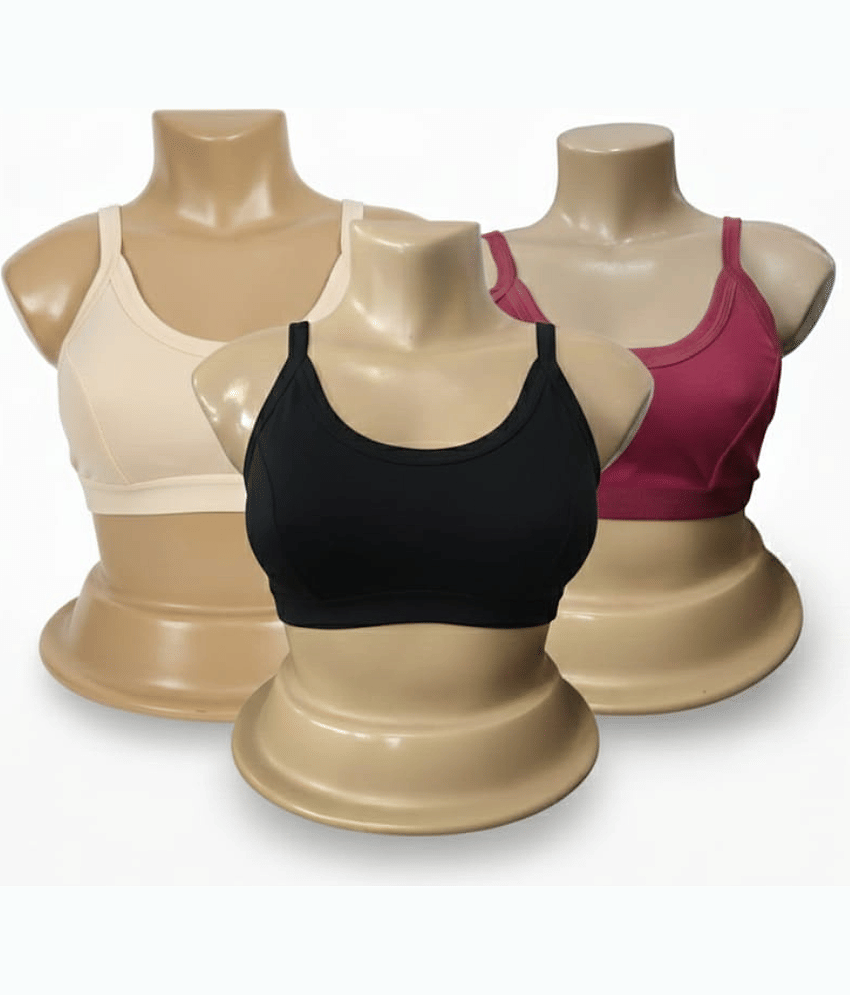 love girl Pack of 3 Cotton Blend Non Padded Sports Bra For Women ( Black,Camel,Maroon )