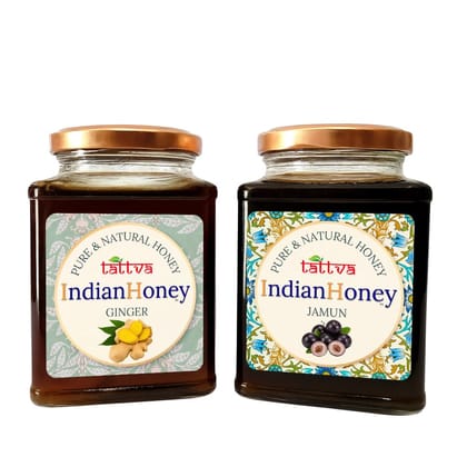IndianHoney Jamun with Ginger Lemon Ginger Honey Combo (Pack of 2) | Pure & Natural | 1kg (500g Each) | Unprocessed & Unfiltered Natural Sweetener