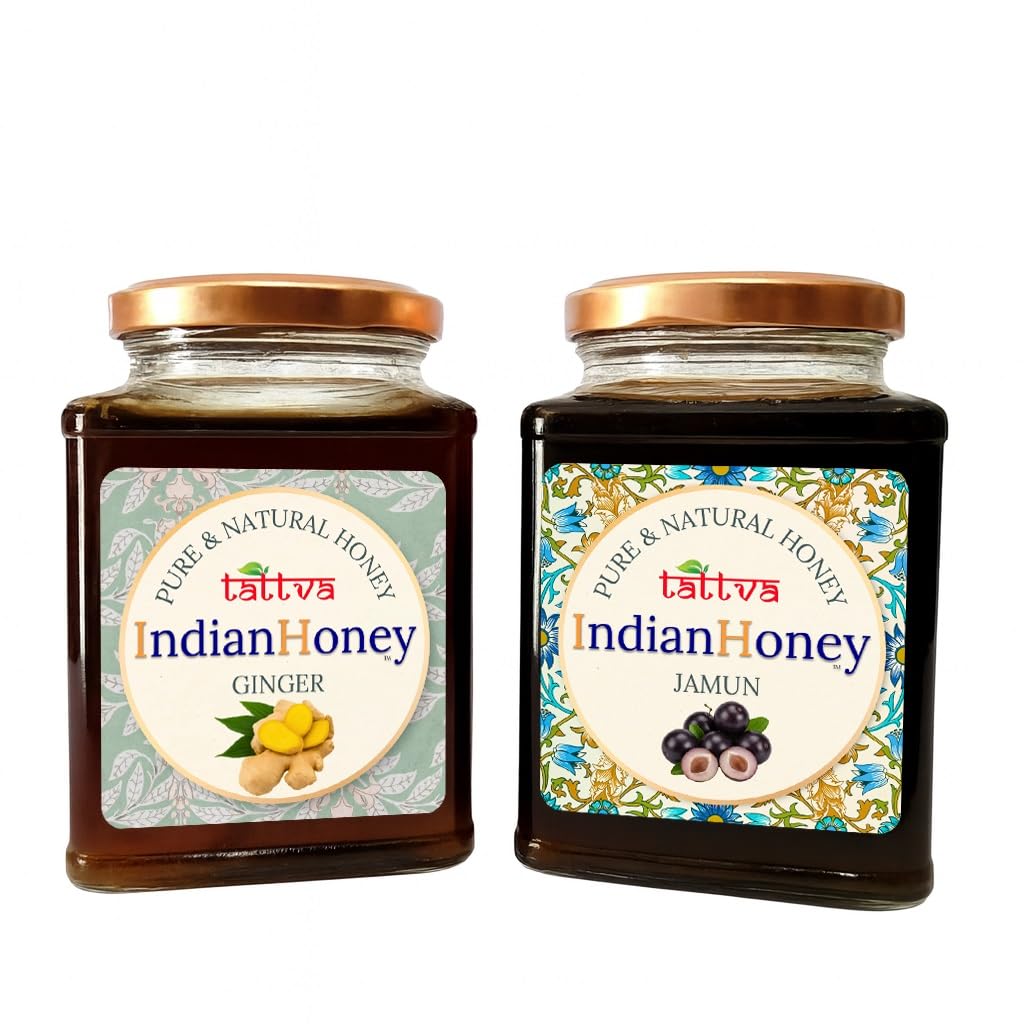 IndianHoney Jamun with Ginger Lemon Ginger Honey Combo (Pack of 2) | Pure & Natural | 1kg (500g Each) | Unprocessed & Unfiltered Natural Sweetener
