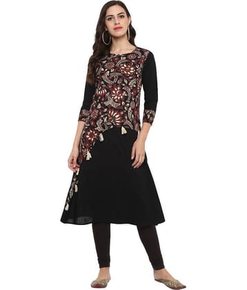 Yash Gallery Pack of 1 Cotton Printed A-line Women's Kurti - ( Black )