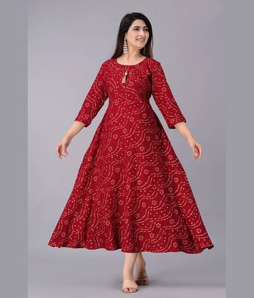 NUPITAL Rayon Printed Flared Women's Kurti - Maroon ( Pack of 1 )