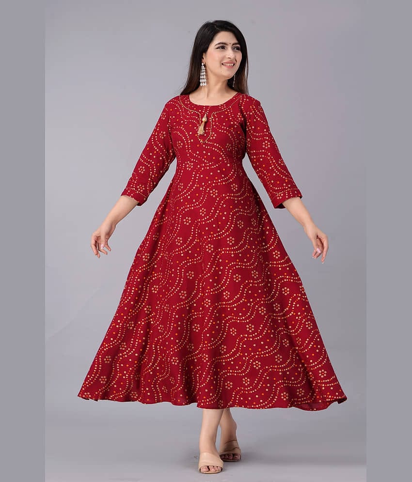 NUPITAL Rayon Printed Flared Women's Kurti - Maroon ( Pack of 1 )