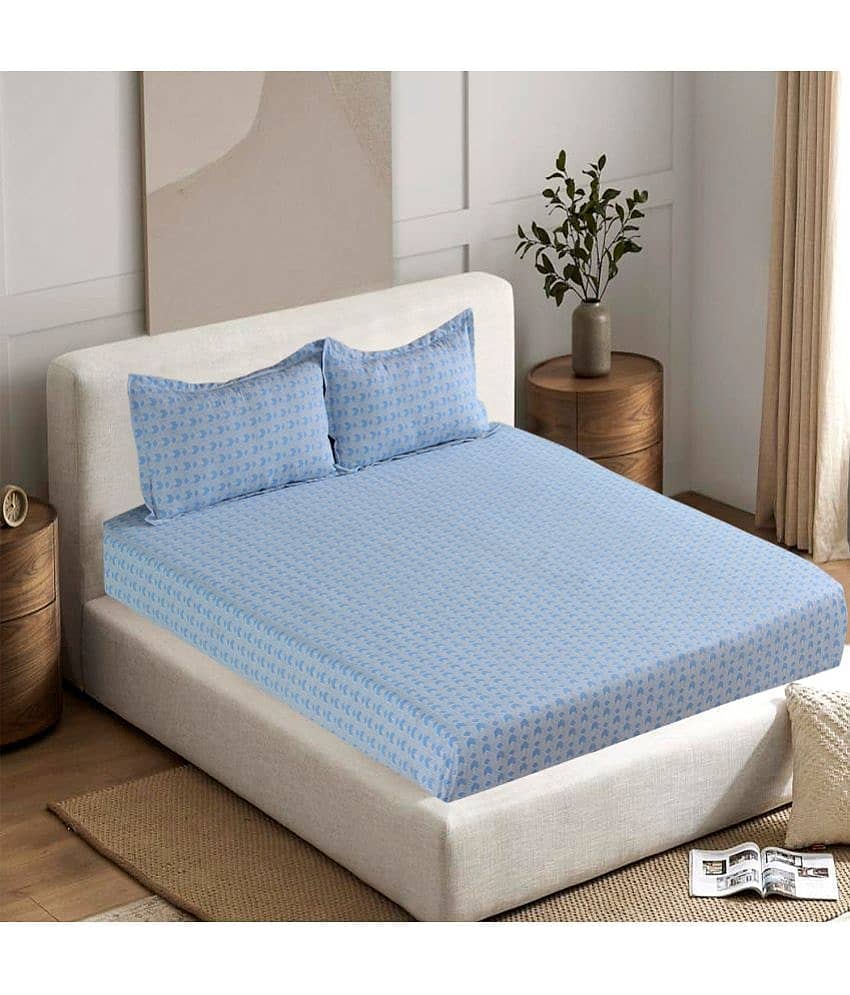 Valtellina Cotton 1 Double Bedsheet with 2 Pillow Covers ( Blue )