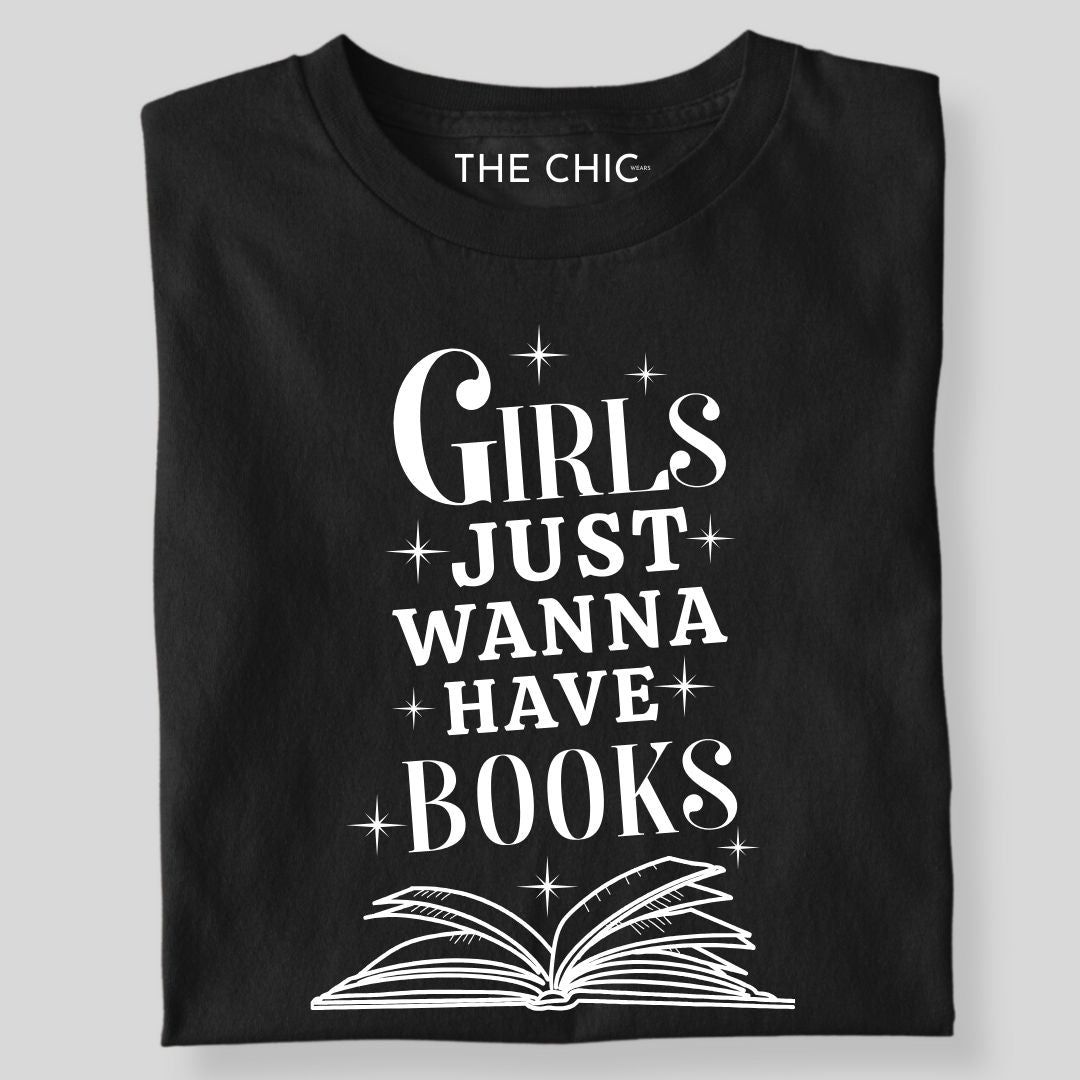 GIRLS JUST WANNA HAVE BOOKS-Black / S