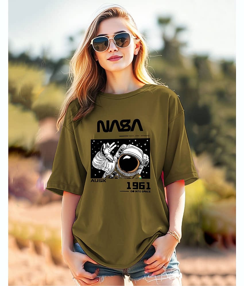 ENITOR Women Cotton Blend Printed Oversized Fit Round Neck T-Shirt ( Black )