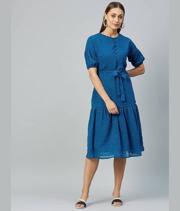 Rare Women Georgette Fit & Flare Dress ( Blue )