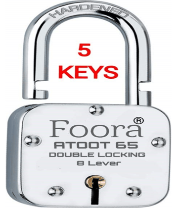 Foora ATOOT_65 Double Locking 65mm Steel Lock with 5 Keys Hardened Shackle & 8 Lever