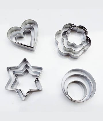 Dressably 12pcs Stainless Steel Cookie Cutter Set Pastry Cookie Biscuit Cutter Cake Muffin Decor Mold Mould Multi Functional Tool