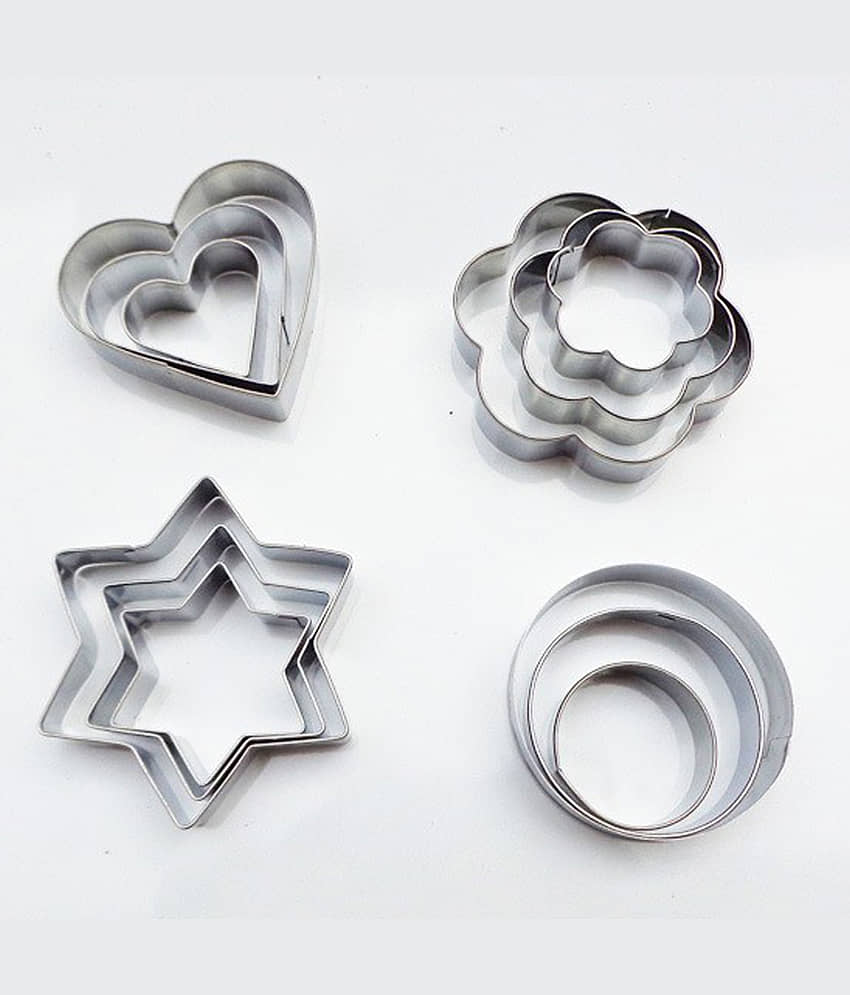 Dressably 12pcs Stainless Steel Cookie Cutter Set Pastry Cookie Biscuit Cutter Cake Muffin Decor Mold Mould Multi Functional Tool