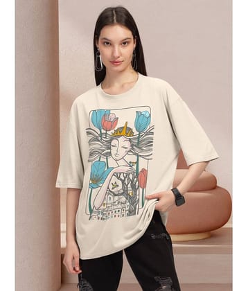 HELLCAT Women Cotton Blend Printed Oversized Fit Round Neck T-Shirt ( White )