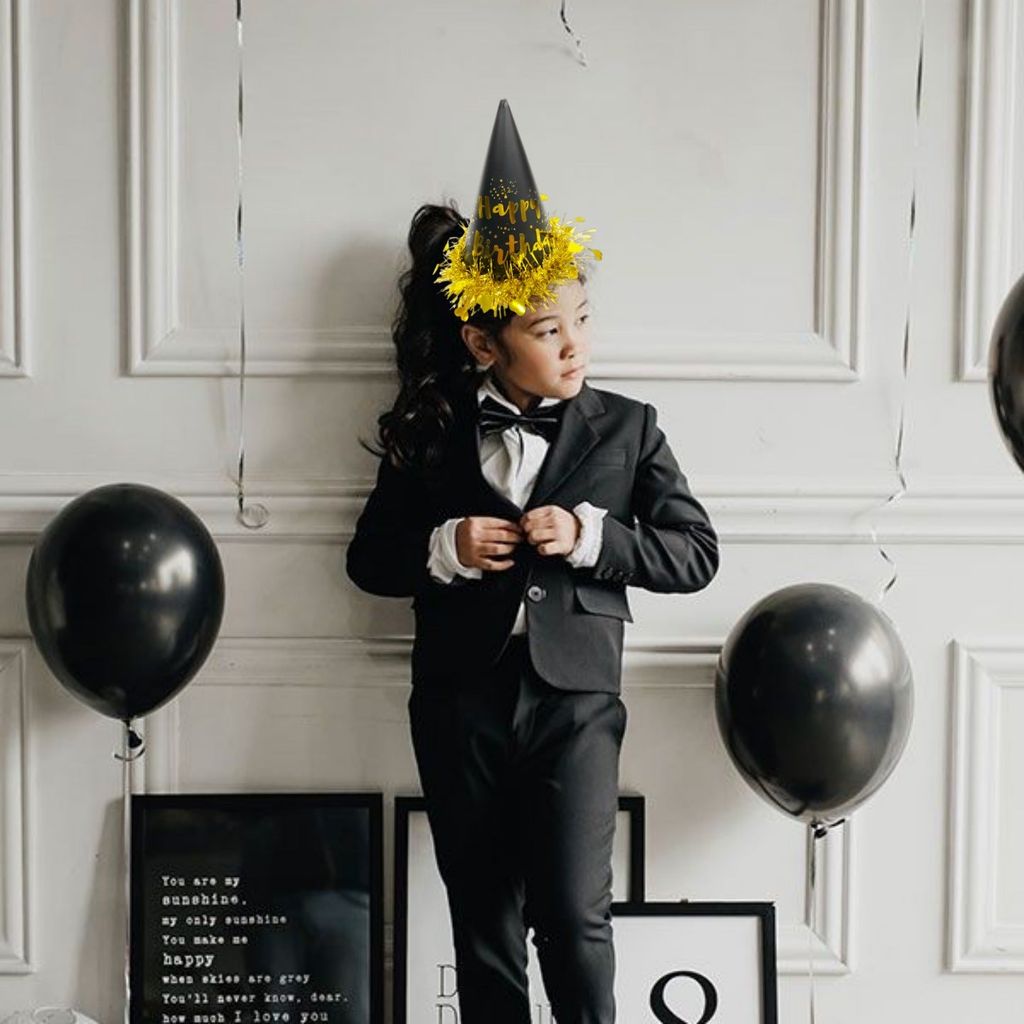 Black & Gold Happy Birthday Caps, Birthday Hats for Kids and Adults-Pack of 1