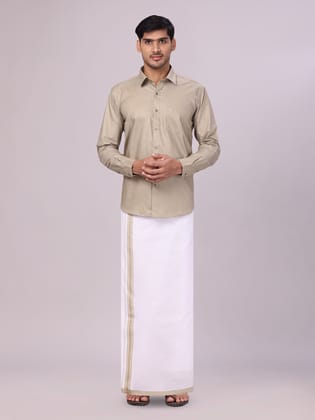 Mens Cotton Light Olive Matching Shirt and Dhoti Combo Luster-36 / H/S / Light Olive