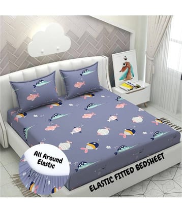 HIDECOR Microfibre Abstract 1 Bedsheet with 2 Pillow Covers - Blue