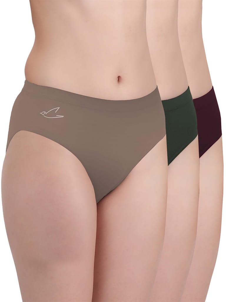 Freecultr Women’s Micromodal Mid-Rise Hipster | Super Soft & Breathable Fabric | Medium Rear Coverage | Comfortable Stretch Elastic | Pack of 3  |Color - Avocado Green,Clay,Port Wine