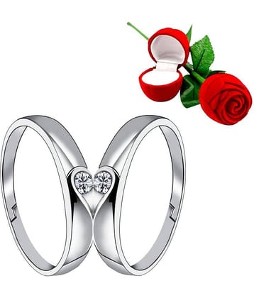 Silver Plated Adjustable Couple Rings Set for lovers Ring with 1 Piece Red Rose Gift Box  for Men and Women