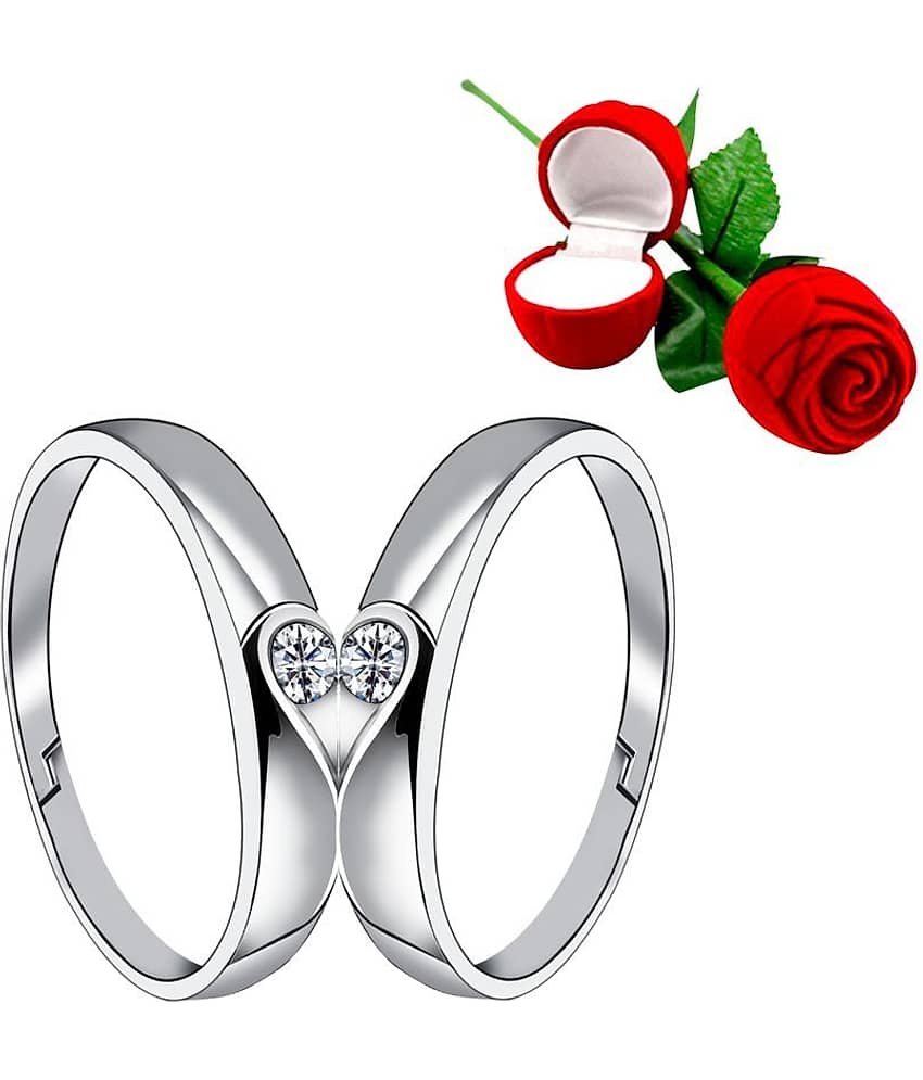 Silver Plated Adjustable Couple Rings Set for lovers Ring with 1 Piece Red Rose Gift Box  for Men and Women