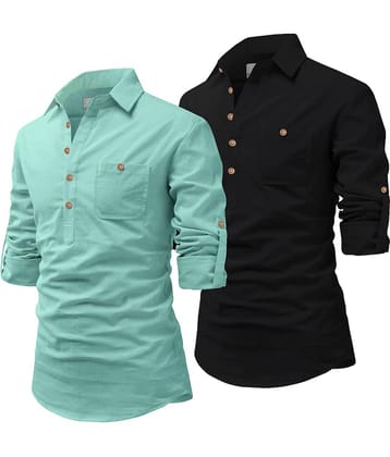 UNI VIBE Blue Cotton Blend Men's Shirt Style Kurta ( Pack of 2 )