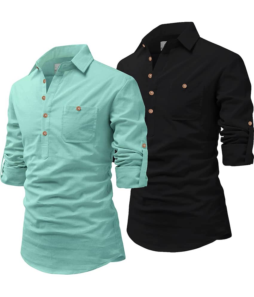 UNI VIBE Blue Cotton Blend Men's Shirt Style Kurta ( Pack of 2 )