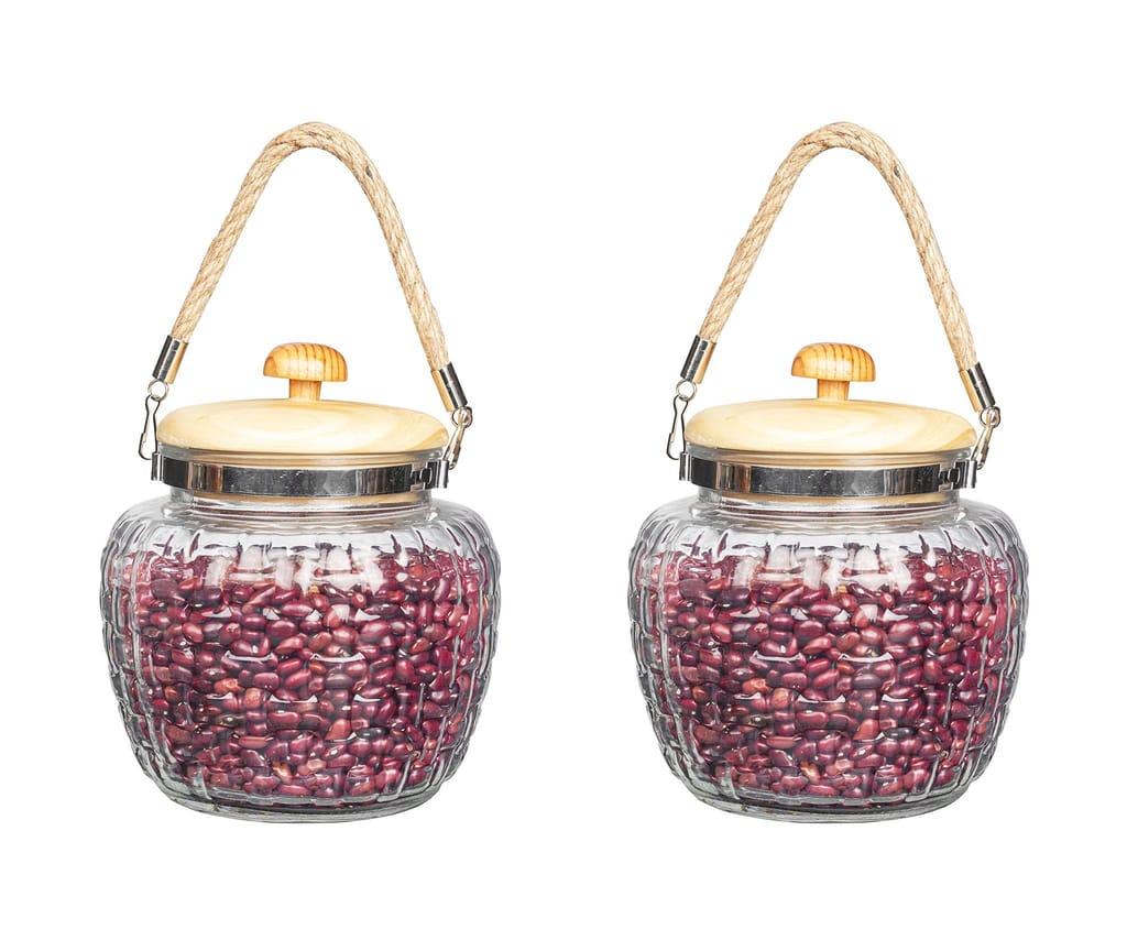 Femora Glass Kitchen Storage Jar with Bamboo Lid, 1500 ML, (1.5-LTR) Set of 2, Free Replacement of Lids