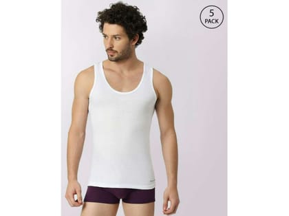 Frenchie Oxy Men Solid White Cotton Vest (Pack of 5 ) - S
