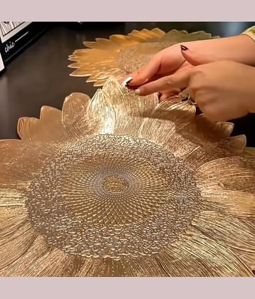 Dakshya Industries PVC Floral Round Table Mats ( 39 cm x 39 cm ) Pack of 1 - Gold