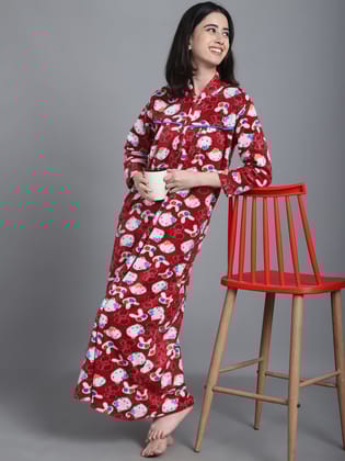 Hello Kitty Woolen Nighty - Red & White-Free Size - Fit upto XL / Red/White