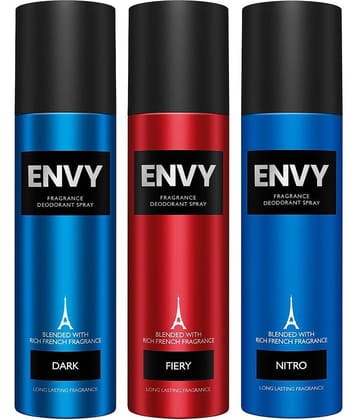 Envy Dark, Fiery & Nitro 120 ml Each Deodorant Spray for Men 360 ml ( Pack of 3 )