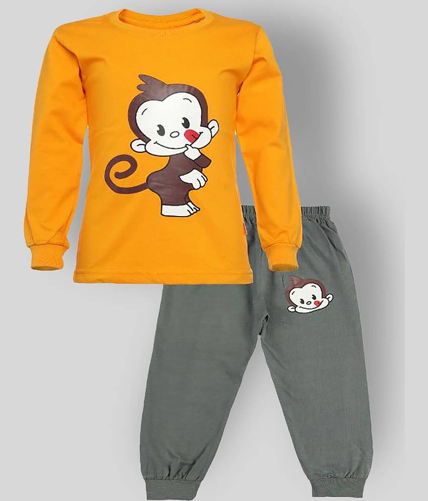 CATCUB Pack of 1 Boys Cotton T-Shirt & Pants Set ( Yellow )