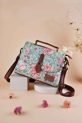 Summer Sorbet Hand Block Printed Aqua Chique Bag-11 X 4 X 8.5 in / Green / Green